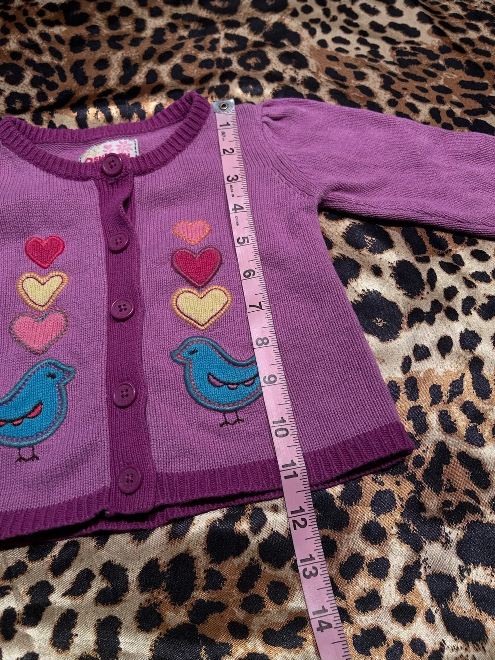 Y2K OshKosh B’Gosh Purple Cardigan with Hearts & Birds